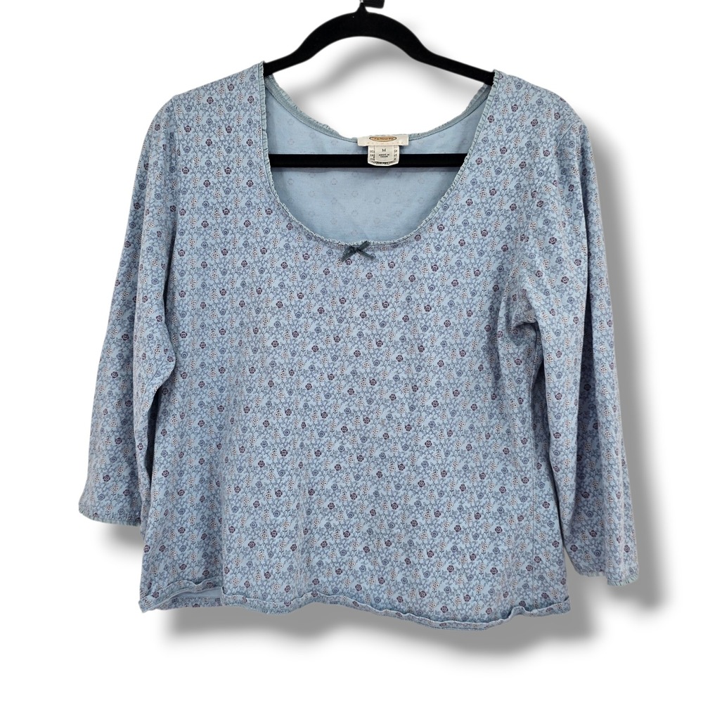 Talbots‎ Intimates Blue Floral Cotton Pajama Top Scoop Neck 3/4 Sleeve Size M